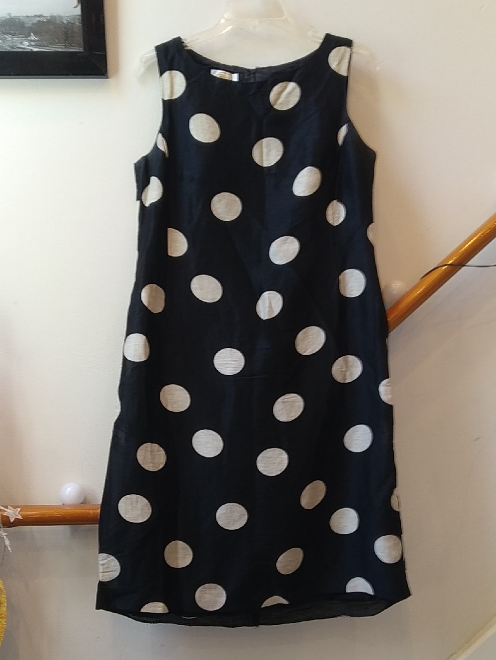 Talbots Black Midi Dress with Beige Polka Dots Linen
